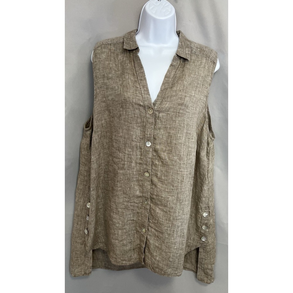 J. Jill Love Linen Women's‎ Brown Linen Top Size XL Tall Sleeveless 100% Linen